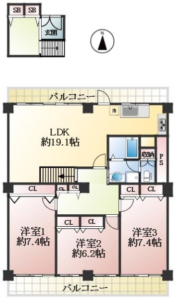 西宮市丸橋町 中古マンション間取画像