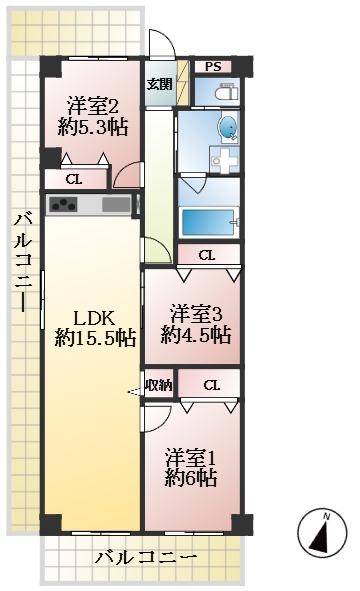 西宮市弓場町 中古マンション間取画像