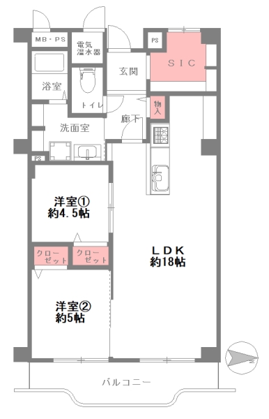 西宮市松風町 中古マンション間取画像