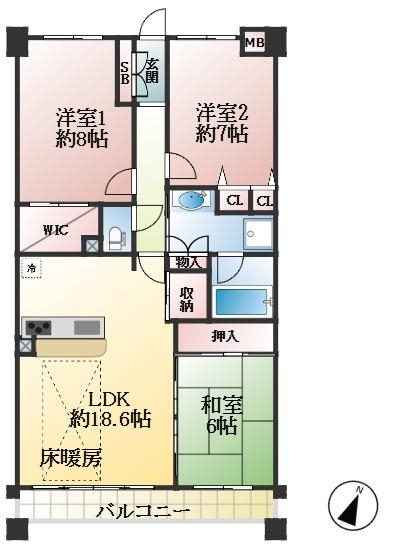 西宮市甲陽園東山町 中古マンション間取画像