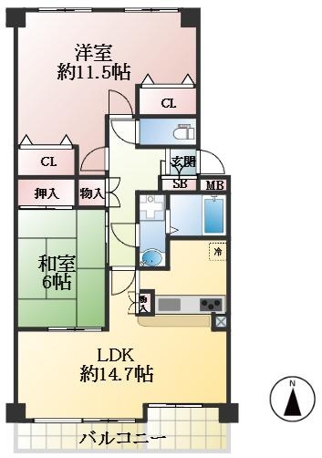 西宮市今津巽町 中古マンション間取画像