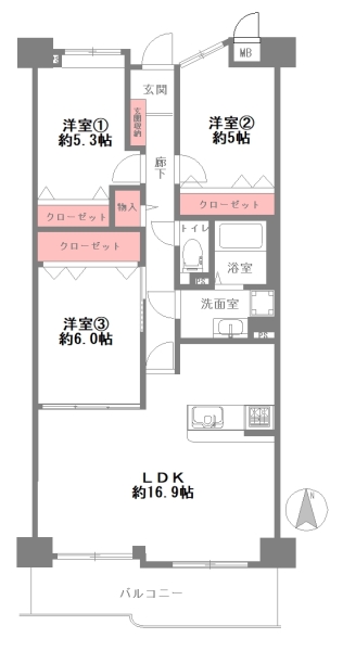 西宮市笠屋町 中古マンション間取画像