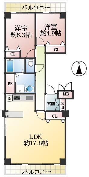 西宮市津門大箇町 中古マンション間取画像