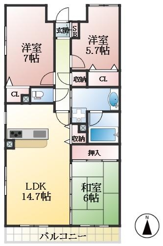 西宮市上ケ原八番町 中古マンション間取画像
