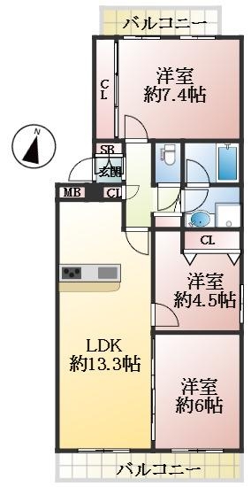西宮市一ケ谷町 中古マンション間取画像