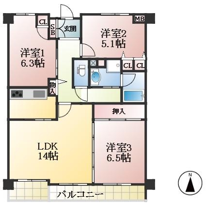 西宮市結善町 中古マンション間取画像